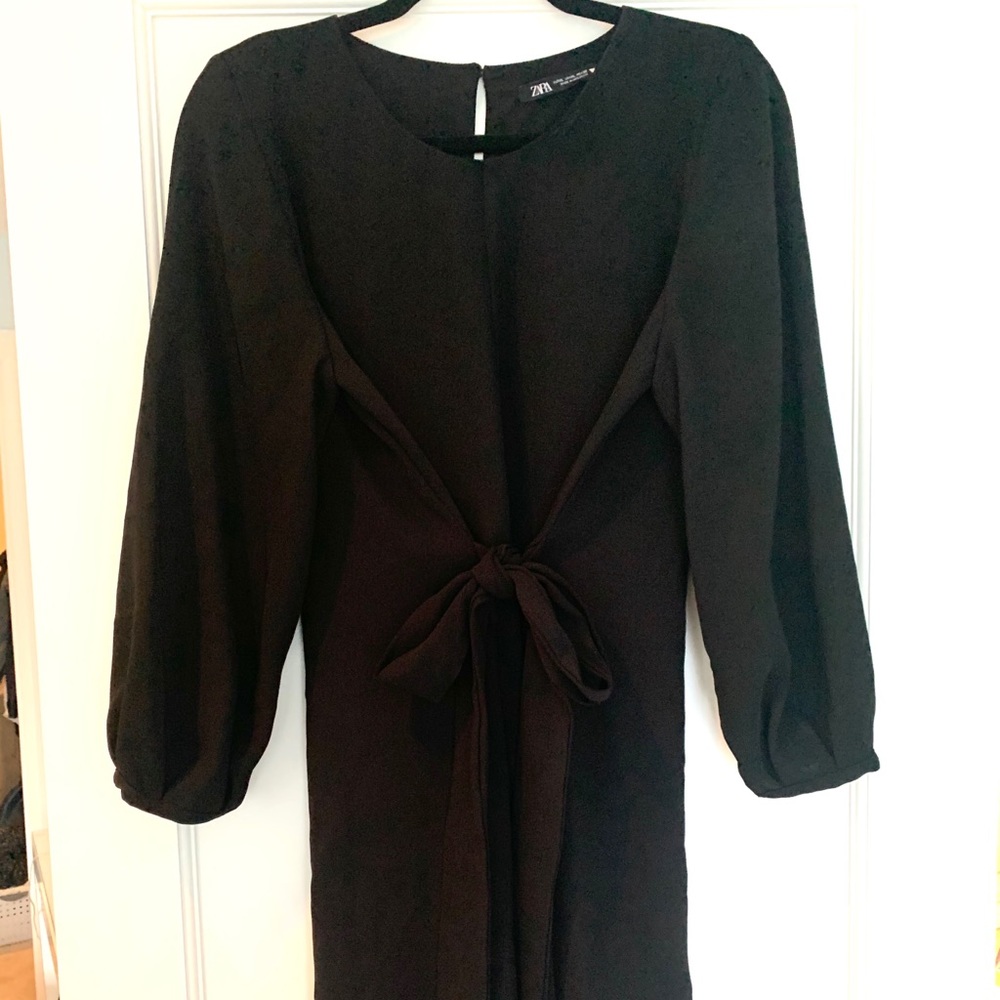 Zara Black Front Tie Dress